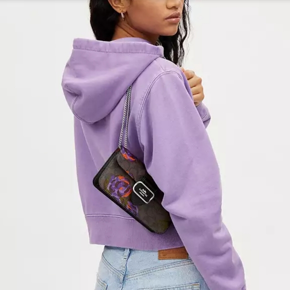 New! 🆕 Silver/Brown/Iris Multi Morgan Crossbody In Signature Canvas With Rose - Picture 5 of 6